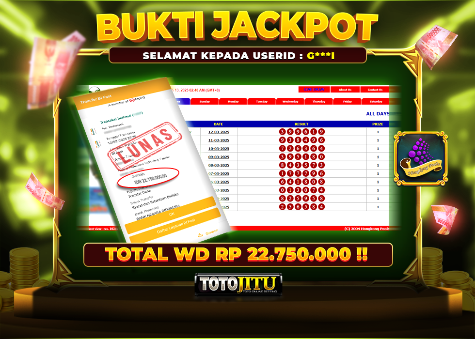 TOGEL HONGKONG BAGI - BAGI  JACKPOT PASTI DIBAYARKAN !